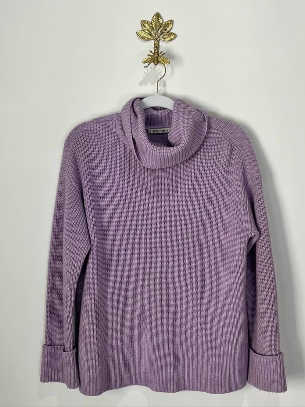 Alice + Olivia Lilac Ribbed Cowl Neck Sweater